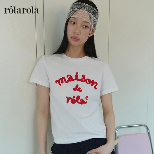 [张元英同款]ROLAROLA新款经典字母刺绣短袖圆领t恤