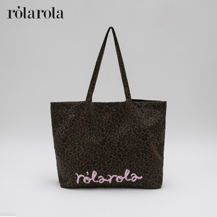 ROLAROLA韩国正品 豹纹帆布托特包女大容量单肩包通勤包新款