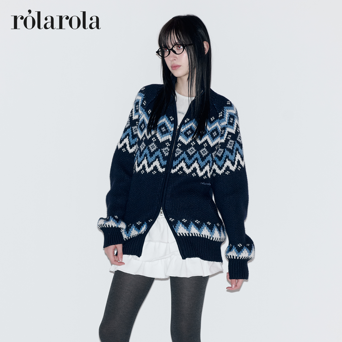 ROLAROLA25年冬羊毛翻领针织开衫女宽松休闲百搭长袖毛衣外套