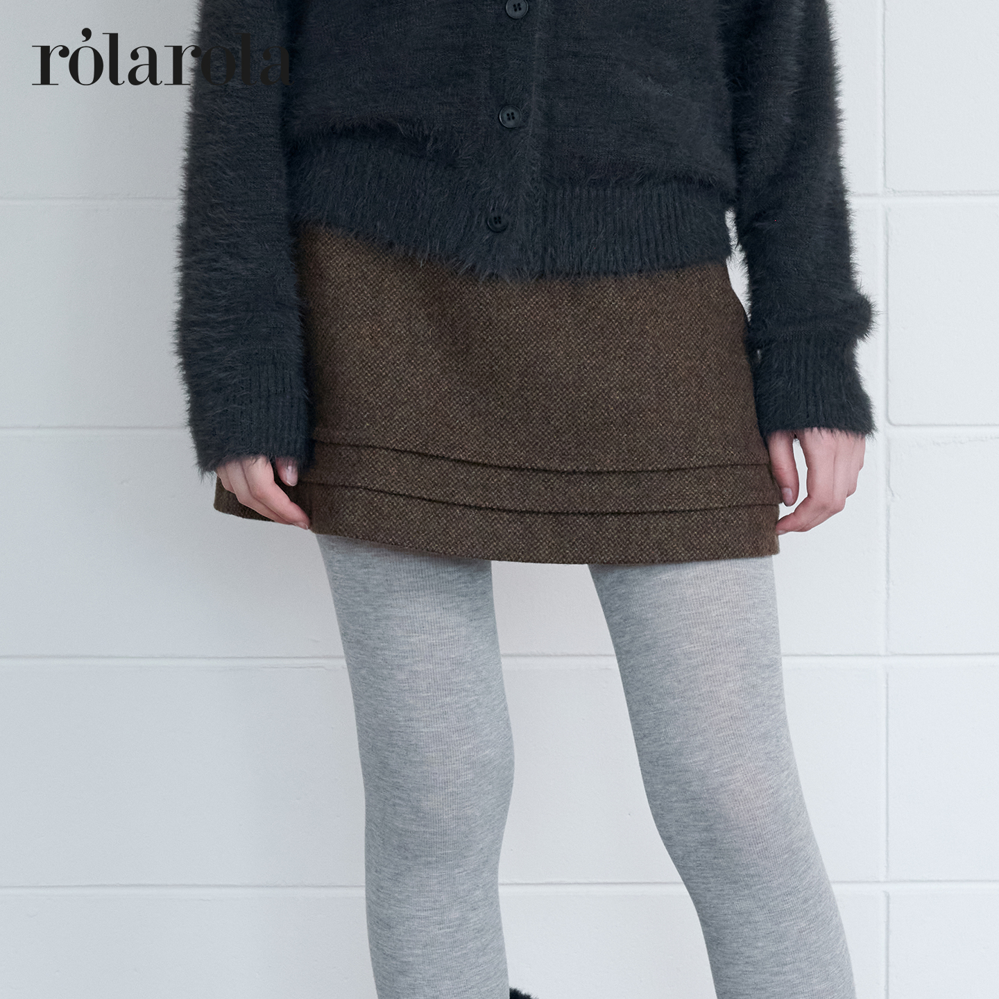 ROLAROLA25年冬季新品羊毛迷你半身裙高腰显瘦A字褶边毛呢短裙