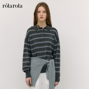 张元 宽松长袖 英同款 条纹针织衫 polo翻领套头衫 ROLAROLA25年秋款