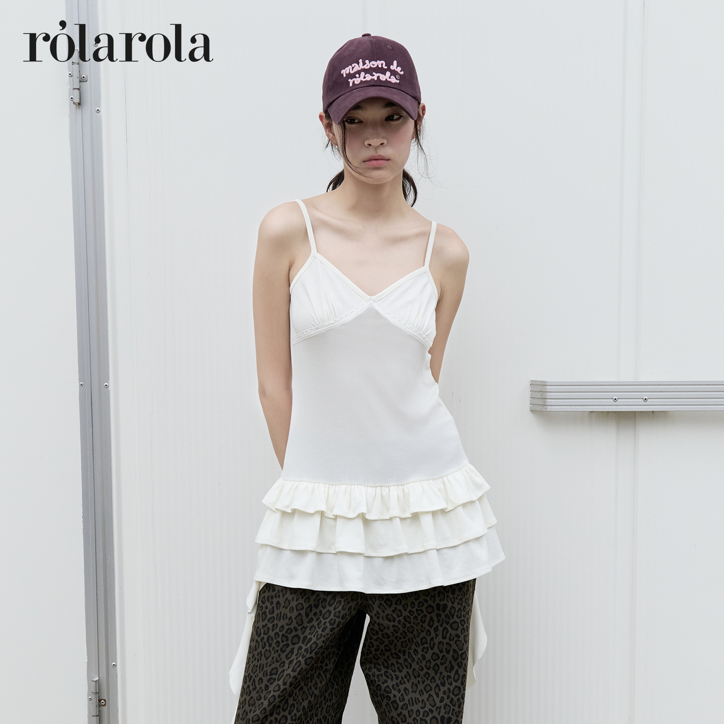 [张元英同款]ROLAROLA25年新款吊带背心荷叶飘带叠穿内搭蕾丝拼接