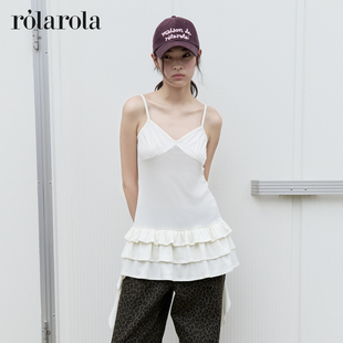 ROLAROLA25年新款 英同款 吊带背心荷叶飘带叠穿内搭蕾丝拼接 张元