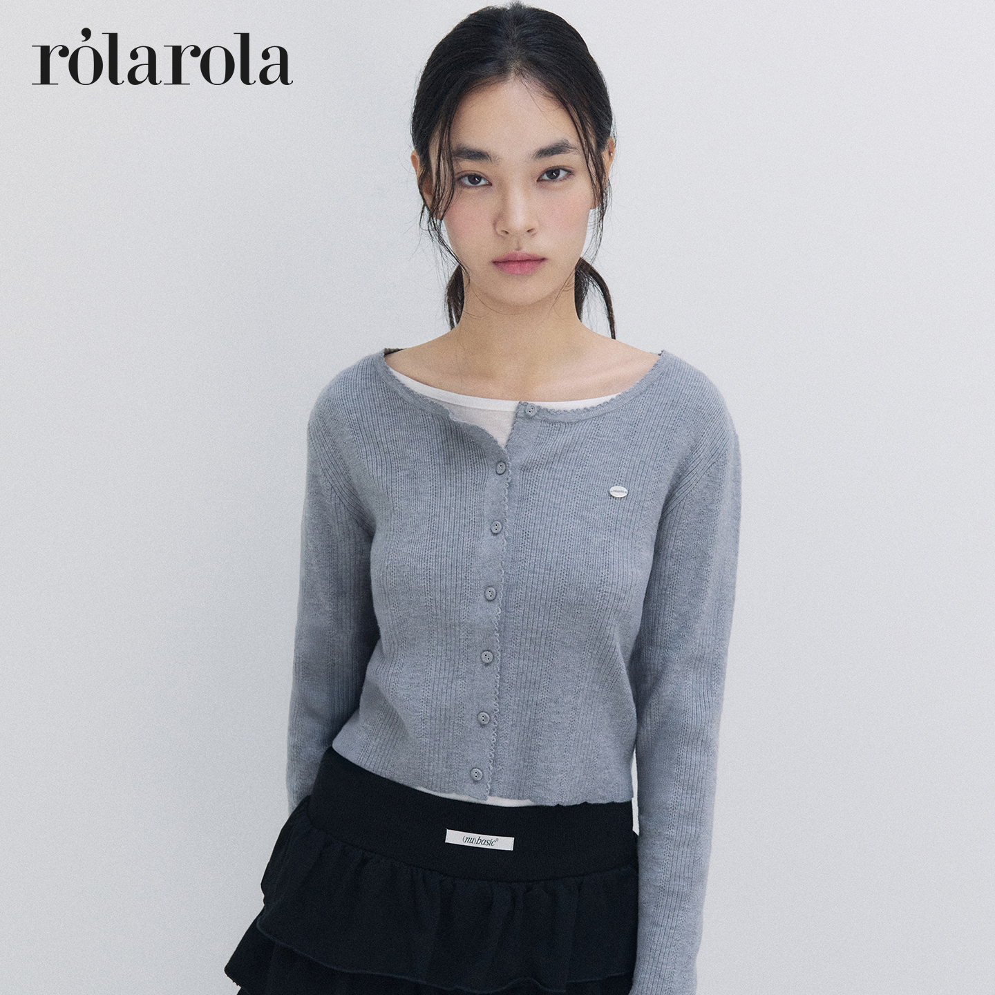 ROLAROLA25年秋季新可爱圆领针织开衫女高腰短款长袖上衣内搭毛衣