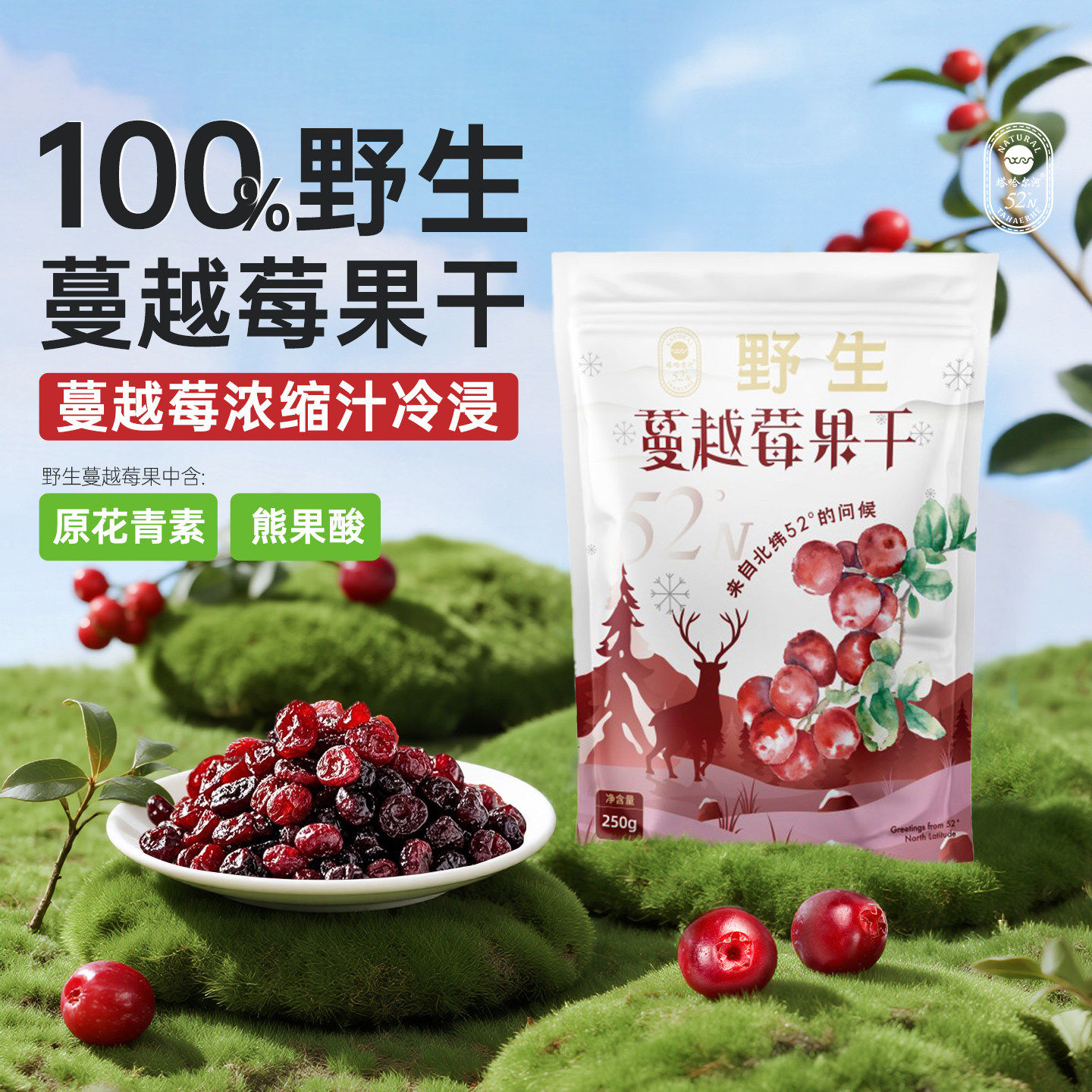 【吉杰年货节】塔哈尔河大兴安岭野生蔓越莓果干越橘烘培母婴零食