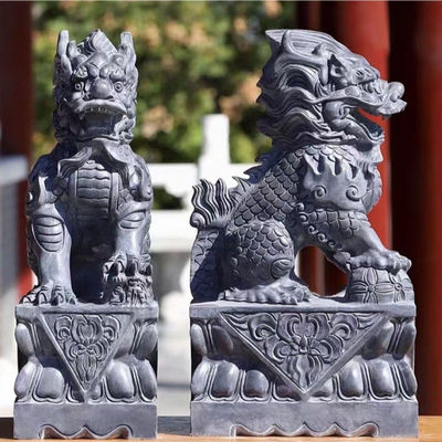 青石麒麟石雕摆件公母一对神兽镇宅招财公司家用门口风水精雕石头
