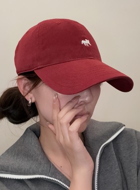 红色棒球帽鸭舌女宽帽檐大脸显脸小大头围帽子2025新款正流行男款