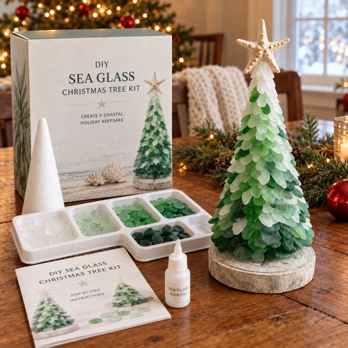 海玻璃圣诞树系列套装圣诞节桌面装饰摆件手工diy跨境 Sea Glass