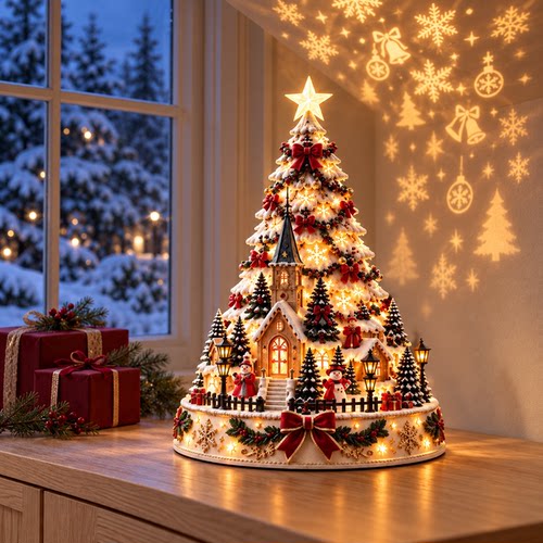 圣诞村投影中心装饰圣诞节日氛围感圣诞树摆件 Christmas Village