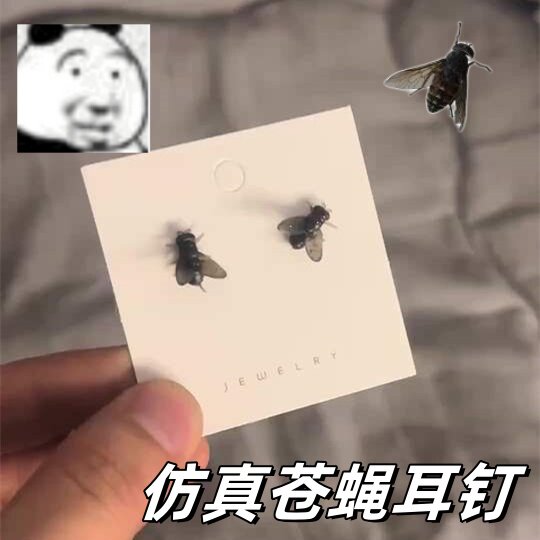 仿真苍蝇耳钉女生个性潮流卡通时尚小众设计朋克昆虫耳环搞怪耳饰