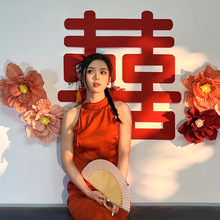 喜必顺婚房布置立体皱纹花新房卧室背景褶皱纸花客厅拉花喜字装饰