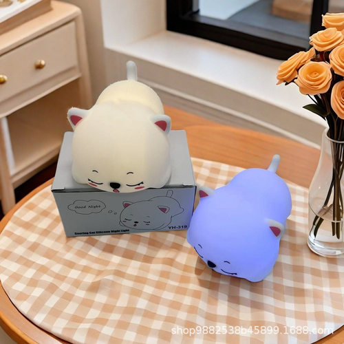 拍打不呼噜猫夜灯灯软萌捏捏硅胶可爱可就变色充电小台灯开心