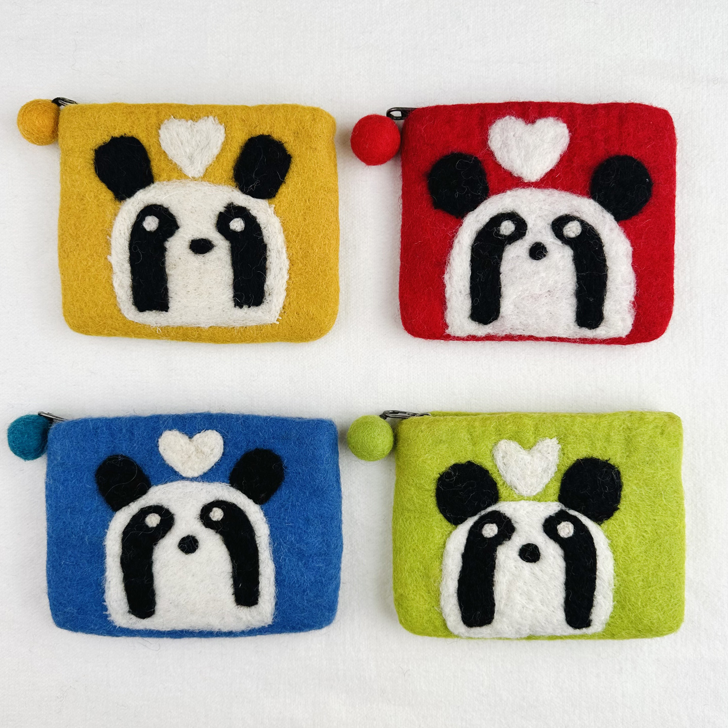 手工羊毛毡 糖果色可爱熊猫爱心零钱包卡包清新文艺