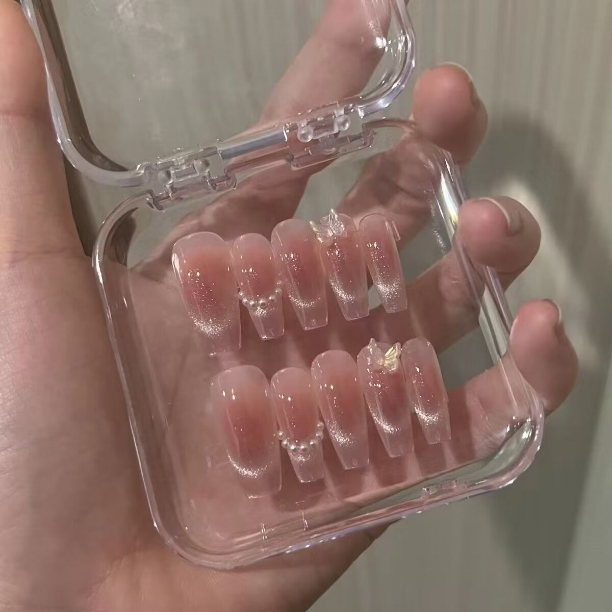 10片手工预制甲猫眼粉色蝴蝶甲片成品可拆卸美甲贴片Ins风,彩妆/香水/美妆工具,穿戴甲/甲片,淘宝优惠券,粉丝福利购,淘宝优惠卷