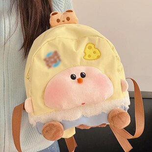森系高颜值卡通黄桃苹果树毛绒双肩包通勤jk背包校园风小书Y4