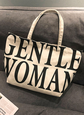 小众GENTLEWOMEN字母单肩手提托特包chic大容量学生上课包购物袋