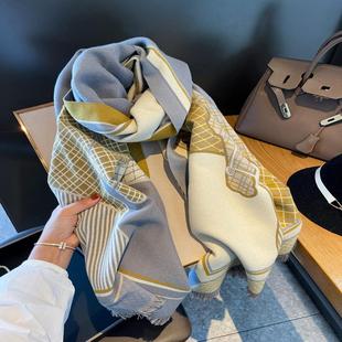 秋冬韩版围脖披肩长款轻奢气质骏马图案加厚保暖双面仿羊绒围巾女