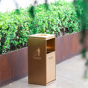 户外垃圾桶真空电镀不锈钢烟灰缸玫瑰金果皮箱