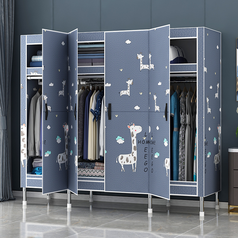 对开门衣柜家用卧室简易组装衣橱全钢架结构布衣柜高承重简易衣柜
