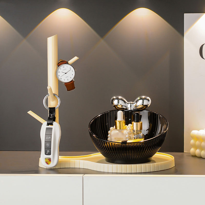 入户玄关钥匙收纳盒桌面奶油风托盘首饰化妆品杂物置物架 摆件