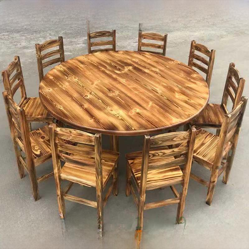 实木酒店圆桌和椅子组合碳化农家乐大排档餐厅圆桌覆古火锅店桌椅