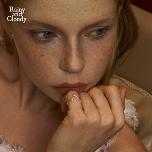 Rainy Cloudy星陨｜不对称四芒耳钉双星亮银开口戒指双星尾戒 and