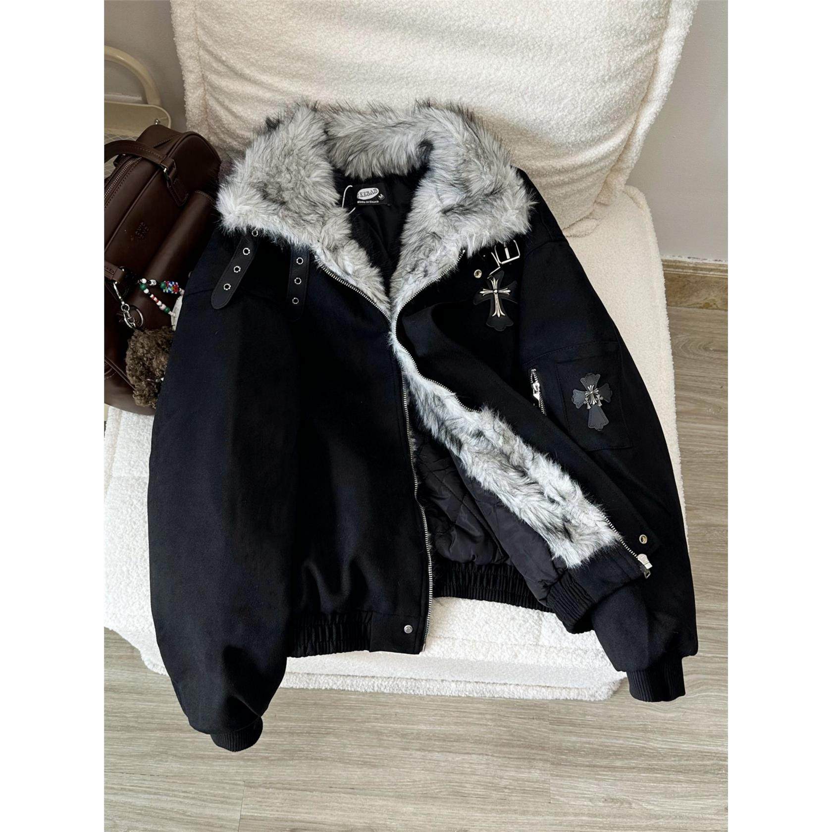 Nuneon美式毛领座山雕十字架棉衣棉服男女情侣冬季加厚保暖外套潮,个性定制/设计服务/DIY,棉服工装,淘宝优惠券,粉丝福利购,淘宝优惠卷