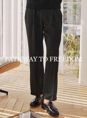 PTOFF 肌理感老钱风立体简约抽褶宽松直筒休闲裤松弛垂感西装裤子