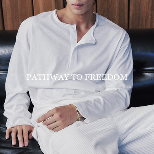 PTOFF 「亨利领」春季新款慵懒风纯色宽松柔软舒适感打底长袖T恤