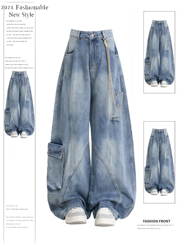 美式廓形弯刀牛仔裤裤子女款2025冬季新款高街宽松显瘦直筒阔腿裤