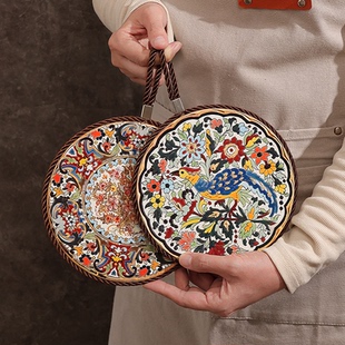 复古隔热垫耐高温砂锅防烫垫珐琅锅垫子陶瓷新中式餐桌防滑餐盘垫