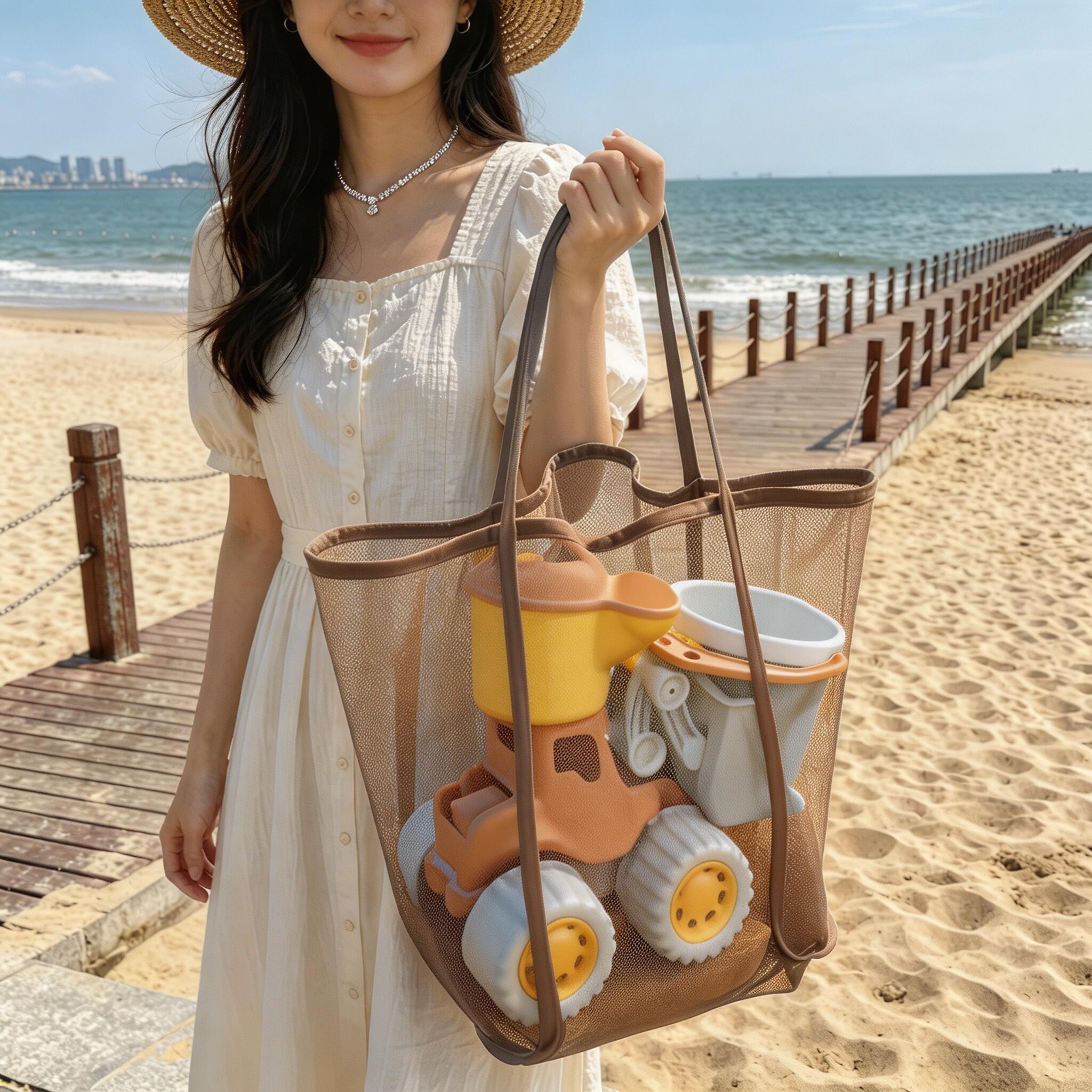 大容量网袋沙滩包收纳袋户外工具宝宝游泳儿童沙滩玩具出游旅游包