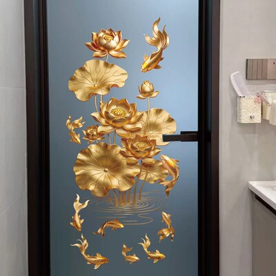 【拍一发二】卫生间厨房专用荷花厕所门装饰画静电贴玻璃贴防水