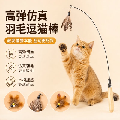 CFA赛级木柄弹簧逗猫棒可替换