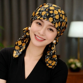 春夏新款 碎花印花大飘带无檐女士百搭包头防寒帽