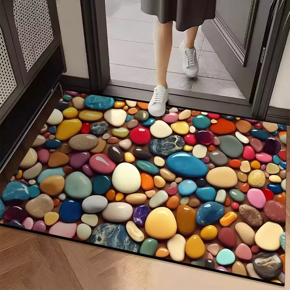 新款3D彩色小石头地垫软橡胶卫浴