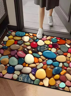 新款3D彩色小石头地垫软橡胶卫浴厨房门口洗手台吸水防滑速干脚垫
