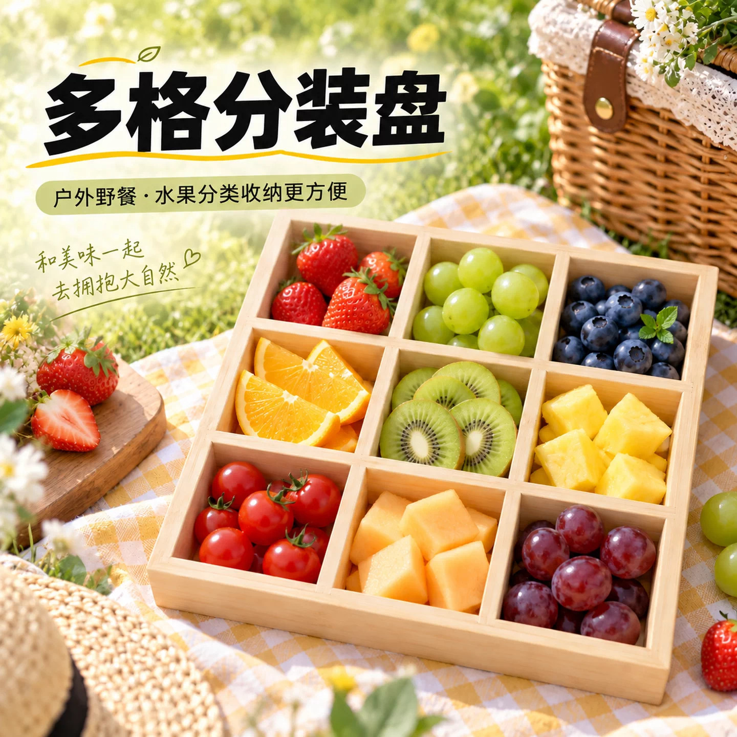 九宫格竹木火锅拼盘托盘