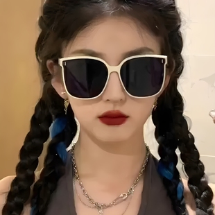 时尚 白框墨镜女夏新款 街拍白边太阳眼镜潮防紫外线强光高级感ins