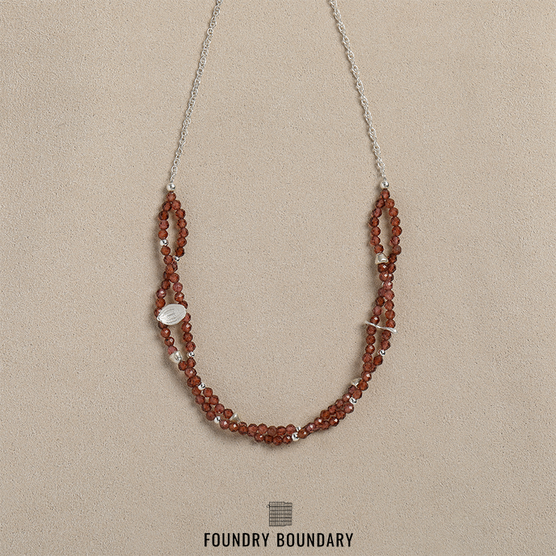 FOUNDRY BOUNDARY石榴石/黑发晶星点双层串珠项链