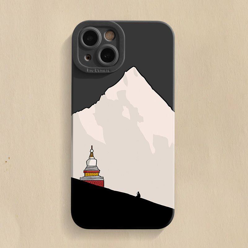 ins风艺术油画山脉之上苹果17防