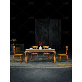 乌金木实木餐桌现代新中式 客厅高端大理石长方形桌子椅子家用家具