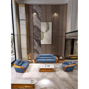 高端乌金木真皮沙发组合简约新中式 别墅客厅头层牛皮沙发实木家具