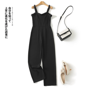 气质名媛女神范黑色背带连体阔腿裤 2025超火夏装 法式 连衣裤 一件式