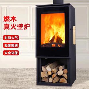 厂家供应室内装饰真火壁炉家用取暖炉子燃木独立式碳钢全面屏壁炉