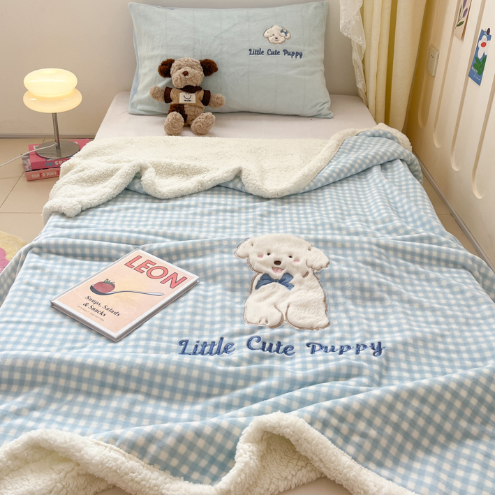 FUANINAIARTA类ins风毛毯卡通可爱兔毛贴布绣猫咪牛奶绒羊羔绒毛