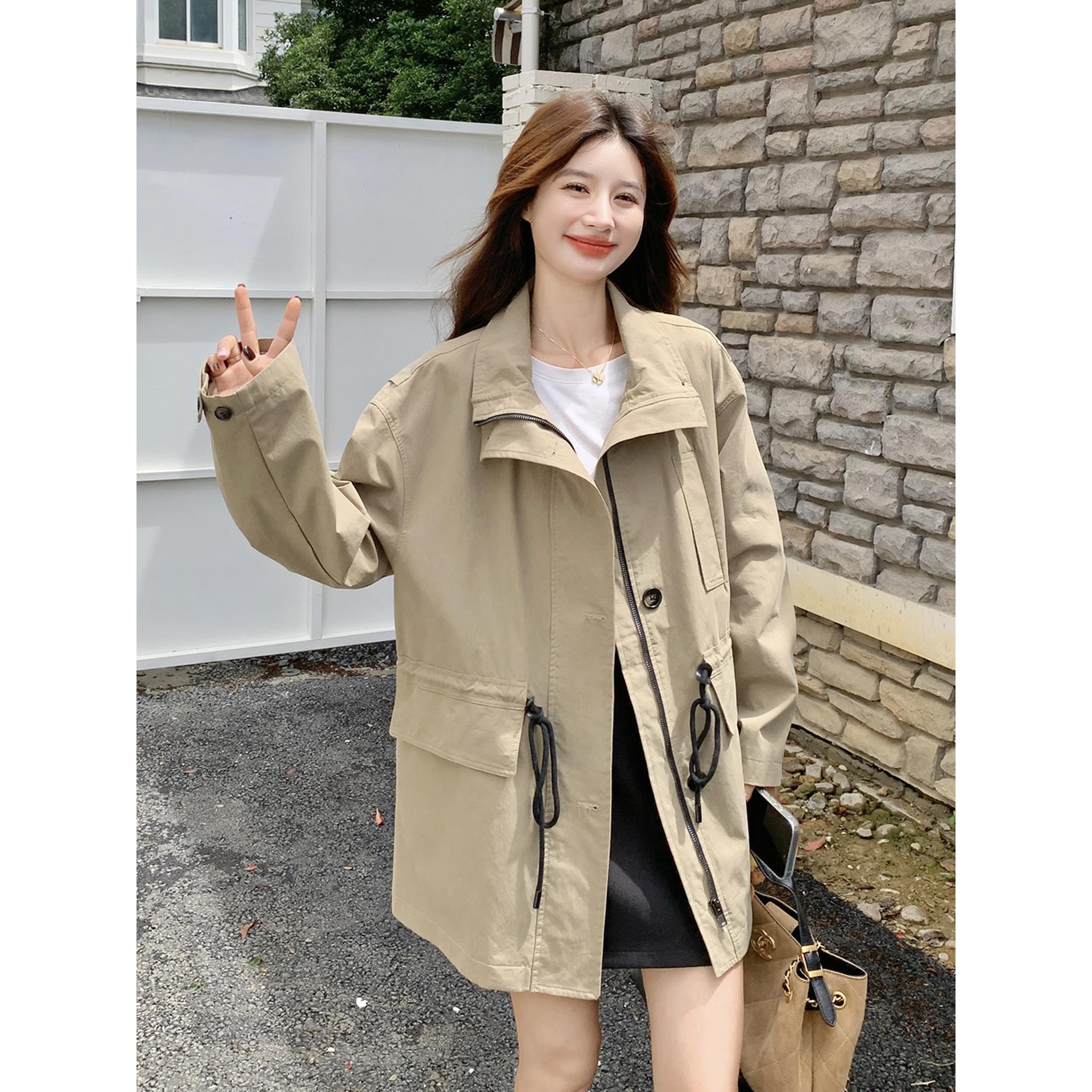 卡其色收腰显瘦气质工装风衣女秋2025新款中长款小个子高级感外套