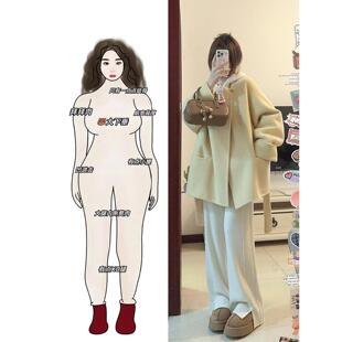 冬装搭配一整套大码胖mm毛呢外套休闲裤子韩系穿搭温柔三件套装女