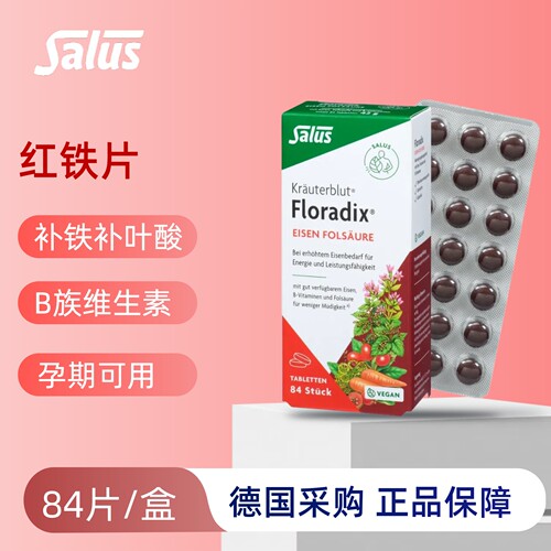 德国Salus莎露斯铁元Floradix补铁片血红素缺铁便携片剂叶酸84粒