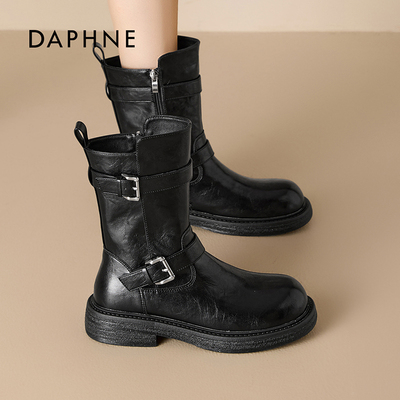 达芙妮厚底加绒保暖马丁靴女2025秋冬新款单靴英伦风复古棕色短靴